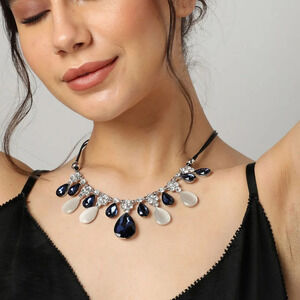 Fashion Jewelry-Silver Plated Multi Color Stone  Necklace